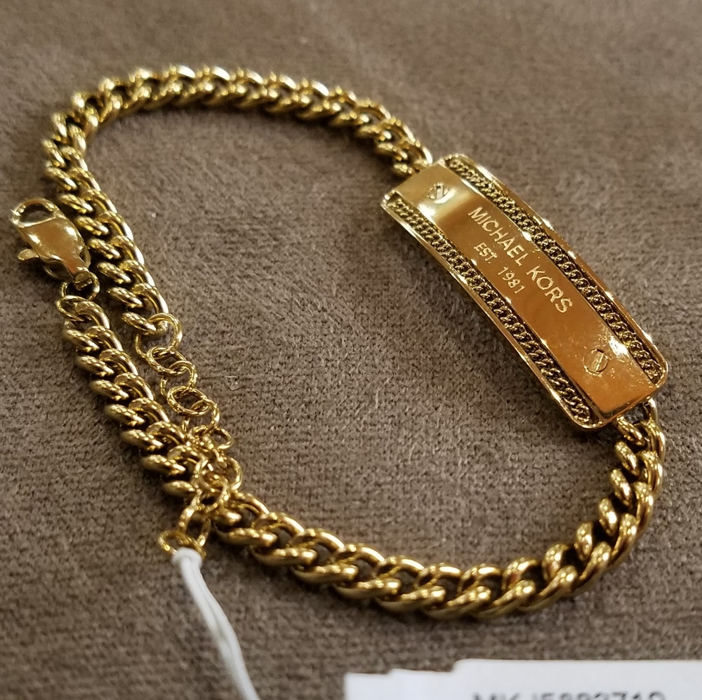 Michael Kors Bracelet Logo Plaque Chain Link Rose Gold Plate Stainless Steel NWT - Picture 3 of 15